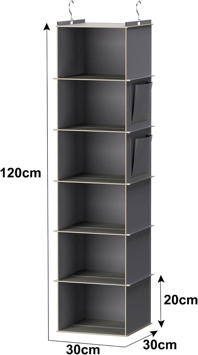 YOUDENOVA Hanging Closet Organizer and Storage, 6-Shelf Closet Hanging Storage Shelves, Grey