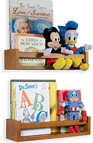 Wallniture Utah Floating Shelves for Wall, Wood Bookshelf for Kids Books, Picture Frames, Nursery Wall Decor, Walnut, Se