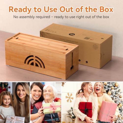 Pezin & Hulin Bamboo Cable Management Box, Power Strip Organizer, Large