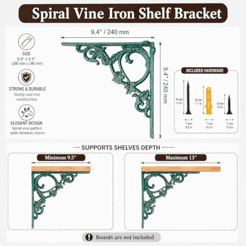 Cast Iron Victorian Scroll Shelf Brackets, 9 x 9 inch Antique Decor Shelves Bracket, Wrought Iron Corner Brackets,Wall D
