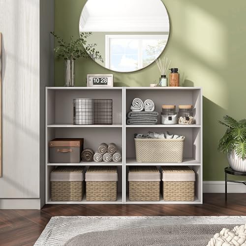 Homes: Inside + Out Apexa 3-Tier Cube Storage Organizer Shelves, Stackable Wood Bookcase Fits Cubby Bins for Organizatio