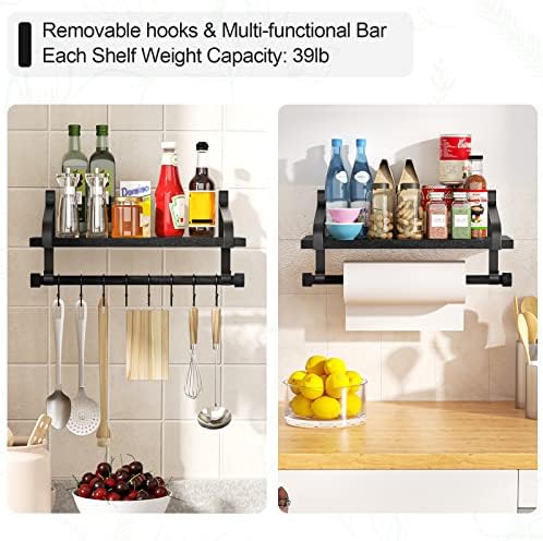 Love-KANKEI 17.3"Floating Wall Shelves Set of 2,Solid Wood,Coffee Bar,Black