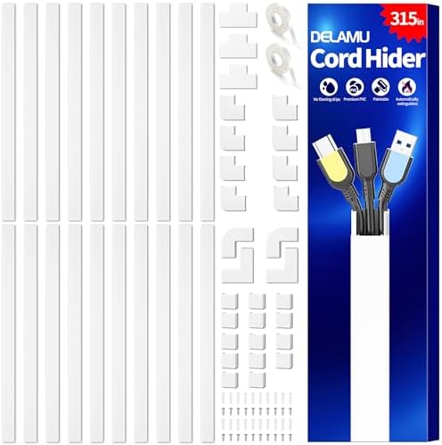 Delamu Cord Hider, 315in Wire Covers for 2-3 Cords on Wall, Premium Cable Hider Cord Covers for Wires on Wall, Cable Man