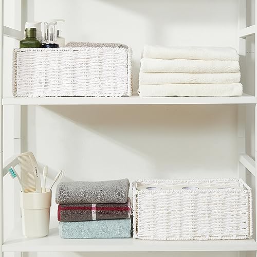 Vagusicc Wicker Storage Basket, Set of 2 Hand-Woven Paper Rope Wicker Basket, Small Storage Baskets for Organizing Toile