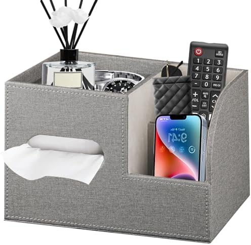 PU Leather Square Tissue Box Cover with Storage Tray,Cube Tissue Box Holder