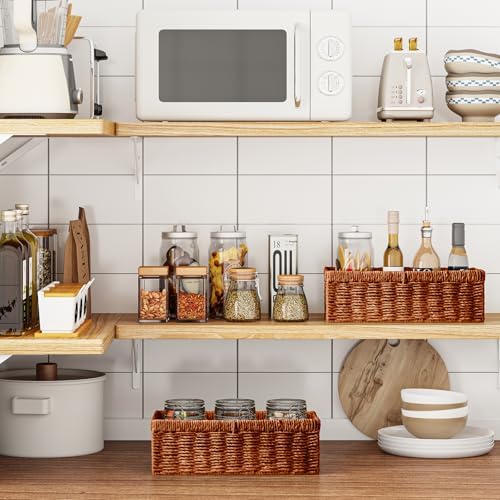 Vagusicc Wicker Storage Basket, Paper Rope Wicker Baskets with Handles, Toilet Paper Basket for Toilet Tank Top, Small Wicke Baskets for Organizing Shelves, 2-Pack, Orange