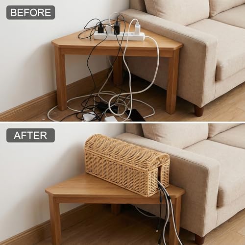 Large Rattan Cable Management Box, Decorative Large Power Strip and TV Box