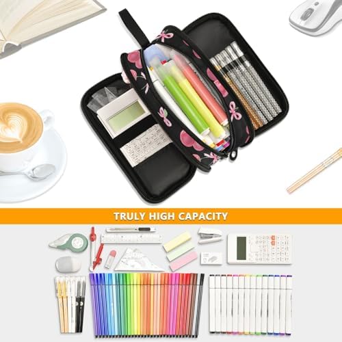 Custom Watercolor Cherry Bow Pencil Case Box Boys Girls Personalized Name Large Pencil Pouch Stationery Pen Bag Organizer for Kids Adults School Office