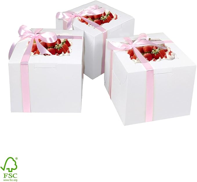 qiqee White 6"x6"x5" Cake Box 36Pcs, 6" White Cake Round Boards 36Pcs, for Cake, Treat Cookie Dessert, Birthday Party