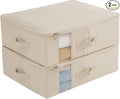 Under Bed Storage Containers Bags for Clothes, Blanket, Comforters Organizer with Clear window - 600D Cationic Fabric (M(21.7x16.5x7in) for under bed storage, Beige)