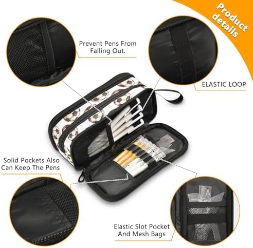 Wfrish Football Balls Pencil Case Pencil Pouch Big Capacity 3 Compartments Back to School Supplies for Teen Girl Boy Pouch Pen Bag Large Storage Organizer with Zipper Handle for Men Women