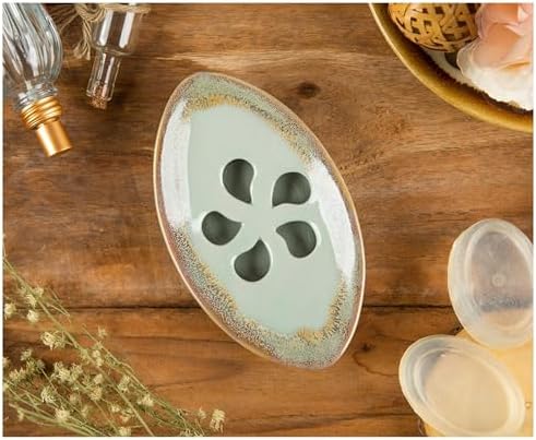 Ceramic Soap Dish with Self Draining Tray for Bar Soap, Bathroom, Kitchen (Pastel Blue)