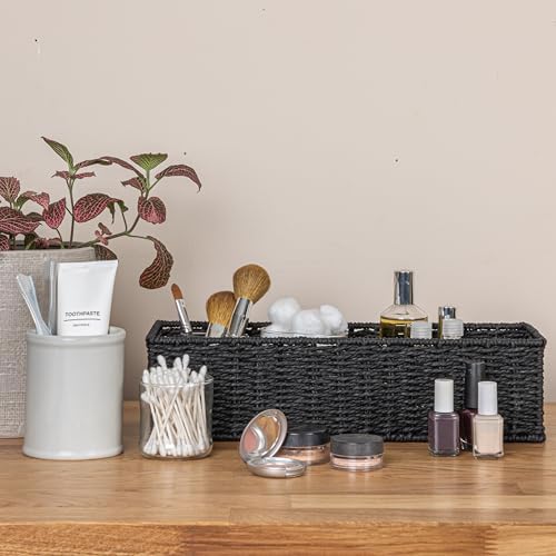 Household Essentials Handwoven Paper Rope Rectangular Storage Basket, Black
