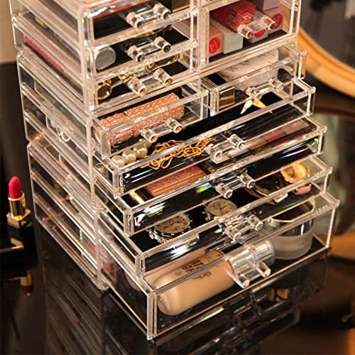Cq acrylic 4 Pack Clear Makeup Organizer Countertop,Stackable 11 Drawers Skincare Organizer,Cute Skin Care Organizer for