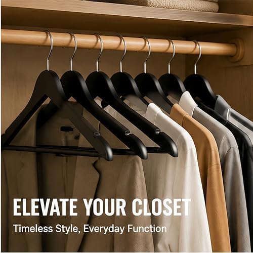 30 Pack Maple Wooden Hangers, Natural Wood Clothes Hangers with 360° Swivel Hook, Non-Slip Shoulder Notches, Durable Hea