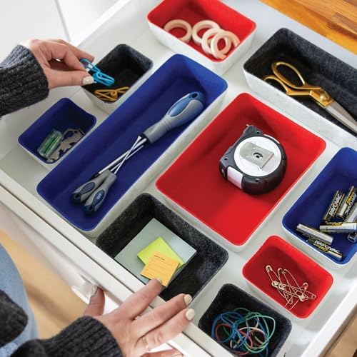 Three by Three Seattle Felt·Like·It! Felt Bins for Office, Crafts, Classroom, Living Room, Bedroom (Cream/Red/Navy, 10)