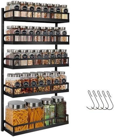 X-cosrack Wall Mount Spice Rack Organizer 5 Tier Height-Adjustable Hanging Spice Shelf Storage for Kitchen Pantry Cabine
