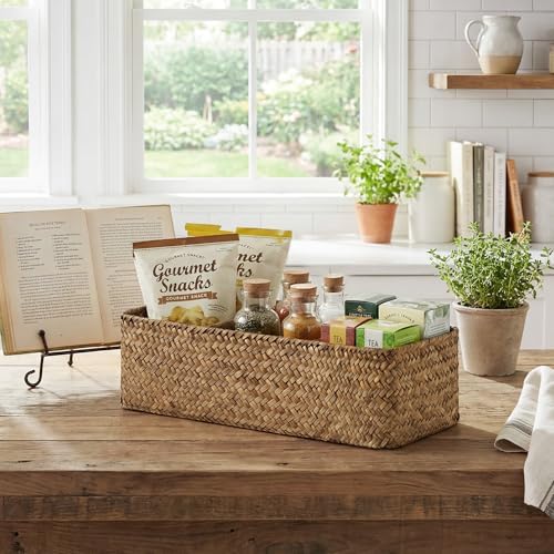 StorageWorks Toilet Paper Basket, 3-Section Toilet Tank Basket, Seagrass