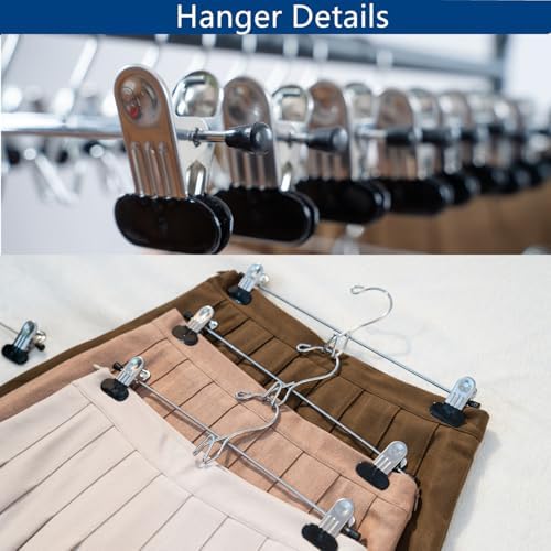 13 Inch Black Heavy Duty Add-on Stackable Metal Hanger for Trousers Pants Skirt with Extra Strong Clips Pack of 20
