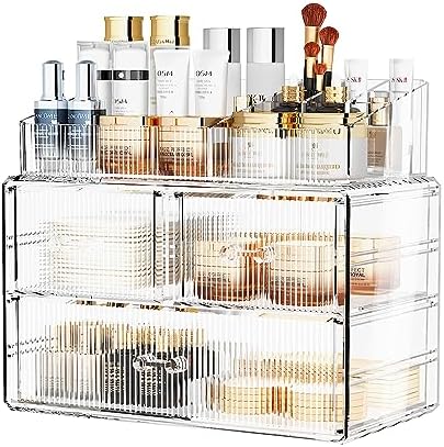 ZHIAI Stackable Cosmetic Organizer, Acrylic Cosmetic Organizer for Dresser, Vanity, Kitchen Cabinet, Bathroom, Under Sin