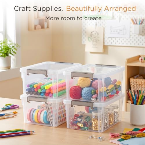 Citylife 4 Packs Small Storage Bins with Lids 3.2 QT Plastic Storage Containers for Organizing Stackable Clear Storage B