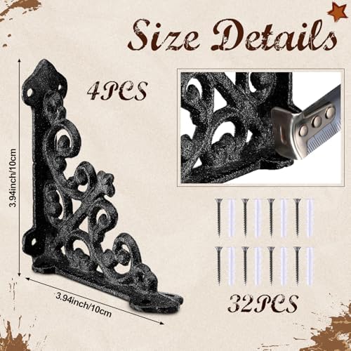 Blulu 4 Pack Decorative Shelf Brackets, Vintage Cast Iron Brackets