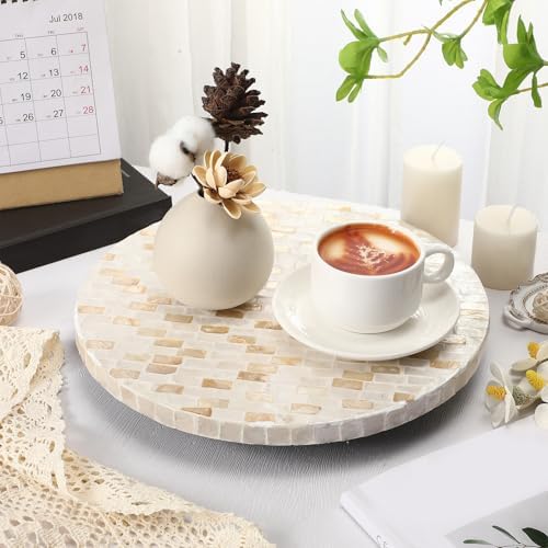 Reallnaive Mother of Pearl Lazy Susan, Round, Marble