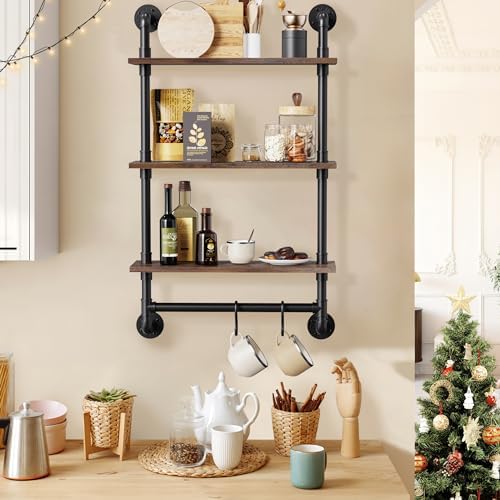 Merapi 24" 3 Tier Industrial Floating Shelves with Tower Bar