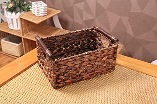 Water Hyacinth Wicker Storage Basket with Wood Handles, Medium