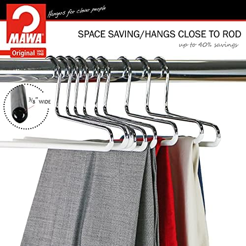 Mawa by Reston Lloyd Non-Slip Space Saving Clothes Hanger with Single Rod for Pants, Style KH/1, Set of 30, White