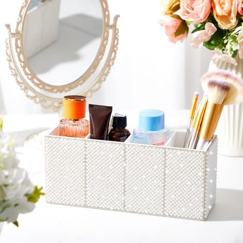 Pearl Desk Organizer, White Pen Makeup Brush Holder