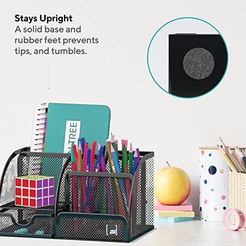 Mindspace Office Desk Organizer with 6 Compartments + Drawer | The Mesh Collection, Black…