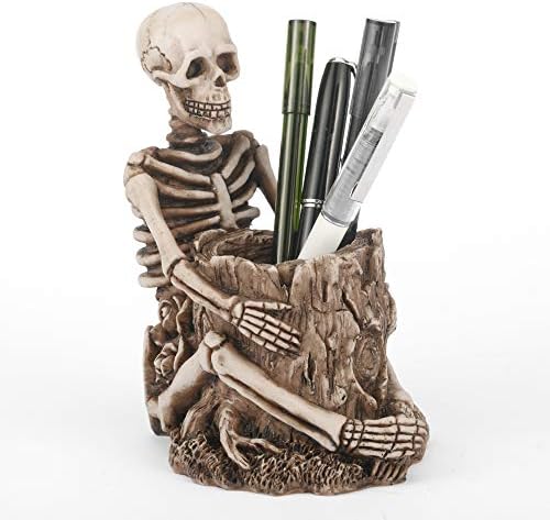 Arola Skull Pen Holder Skeleton Key Holder Makeup Brush Holder Home Office Desk Supplies Organizer Accessory