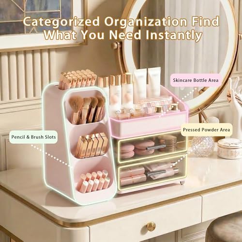 Large Capacity Makeup Organizer Countertop with Makeup Brush Holder for Vanity, Thickened Material, Bathroom Countertop 