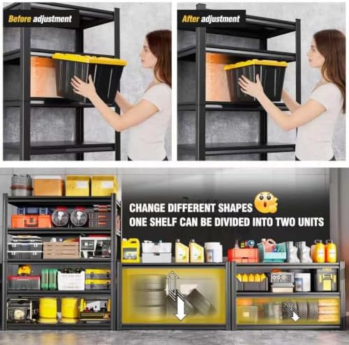4-Pack Heavy Duty Garage Shelving for Garage, Warehouse & Workshop Organization, 71" H x 35" W x 16" D Adjustable 5-Tier