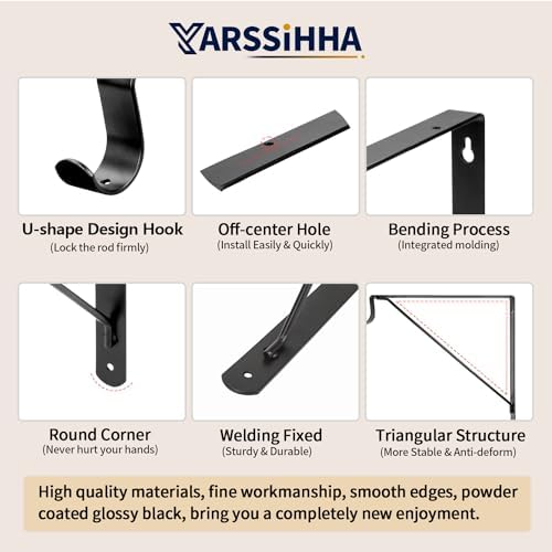 Yarssihha 6 Pack Closet Rod Bracket, 12 x 10.4 Inch Wall Mounted Closet Shelf Bracket, Black Closet Rod Support Bracket 