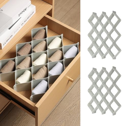 ROUFA Sock Drawer Organizer for Dresser, Honeycomb Underwear Dividers for Women, Panty Separator for Bras, Socks, Belt and Leggings (2 Sets/12pcs,Grey)