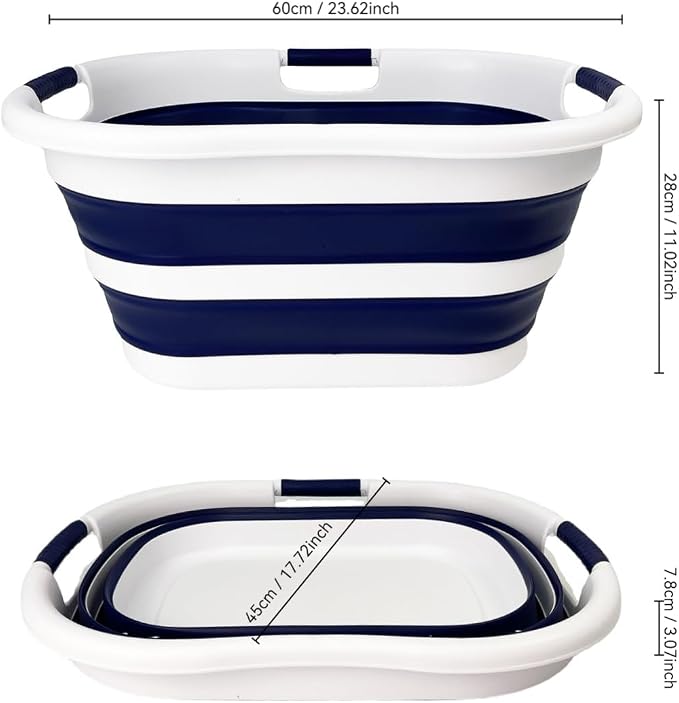 SAMMART 40L (10.5 gallon) Collapsible Plastic Laundry Hamper - Foldable Pop Up Storage Container/Organizer - Portable Washing Tub - Space Saving Basket (1, White/Starry Blue)