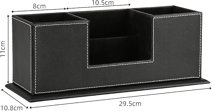KINGFOM™ Double Holder Leather Multi-Function Desk Stationery Organizer Pen Pencil Holder Black