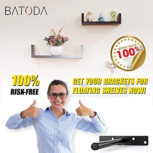 BATODA 6" Floating Shelf Bracket Heavy Duty (16 pcs) – Solid Steel Blind Shelf Supports - Hidden Brackets for Floating W