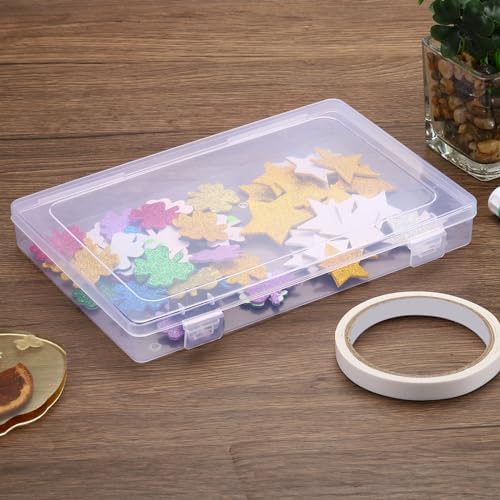 PATIKIL 9x6x1.2inch Clear Storage Box with Hinged Lid, 6Pack Plastic Stackable Rectangle Organizer Container for Beads J