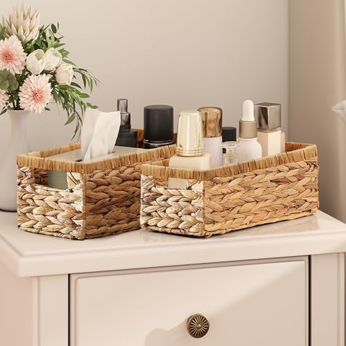 Vagusicc Wicker Storage Basket, Set of 2 Hand-Woven Water Hyacinth Wicker Baskets for Organizing Decor Storage Bins for 
