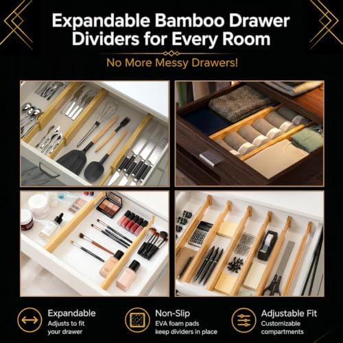 Adjustable Bamboo Drawer Dividers Expandable 8 Pack 17-22 Organizer