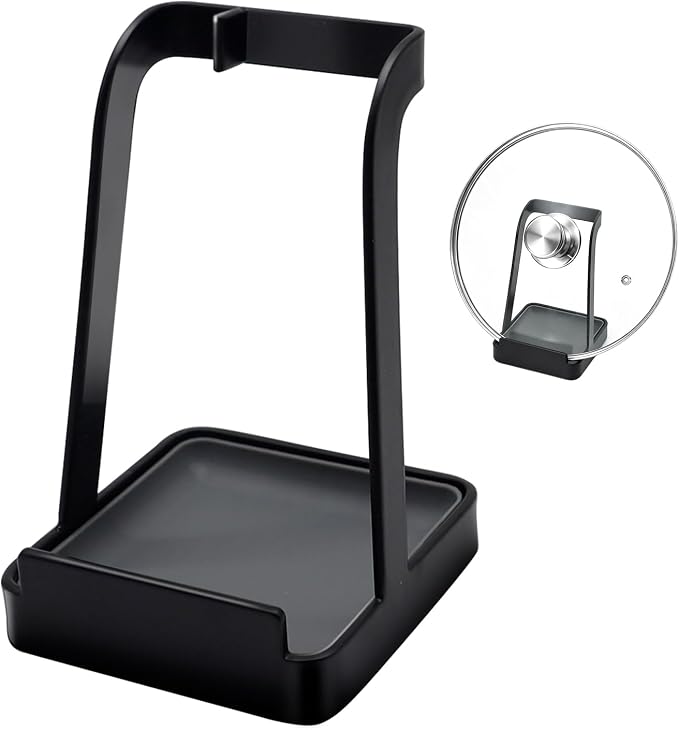 vocheer Pot Lid Holder, Stainless Steel Kitchen Organizer Rack Spoon Rest Rack Holder-Lid Stand for Utensils in Kitchen, Black