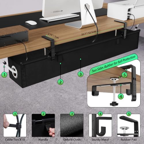 KEEGH Under Desk Cable Management Tray 36", No Drill Cord Organizer, Black
