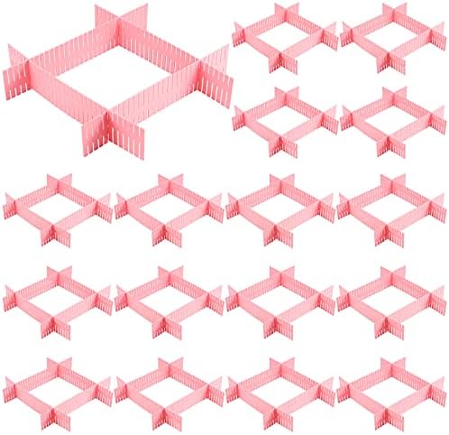 ZOENHOU 60 PCS DIY Drawer Divider Organizers, Pink Grid Drawer Dividers, Adjustable Premium Plastic Organizers for Makeu