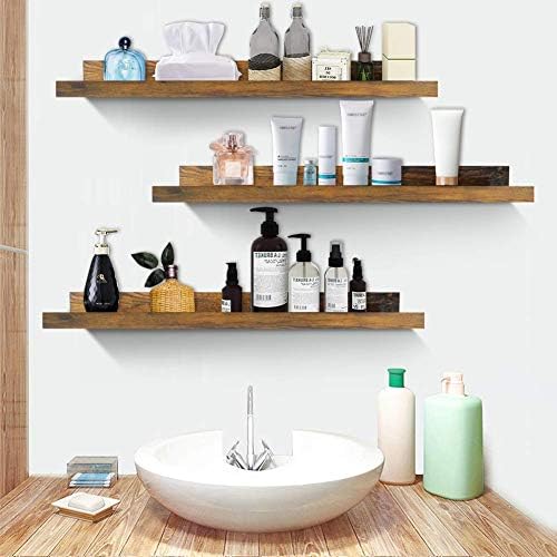 Giftgarden 24 Inch Floating Shelves Wall Mounted Set of 3, Rustic Large Wall Shelves Picture Ledge Shelf for Bedroom Liv
