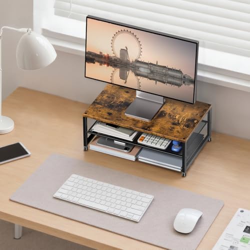 ECOLOVI 2-Tier Computer Monitor Stand Riser, Printer & Laptop Stand, Office Desk Accessories, Workspace Desk Organizer f