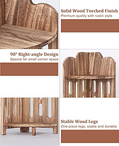 Meangood Bathroom Corner Shelf Stand, 3 Tier Solid Wood Display Shelf for Narrow Space, Shower Corner Shelf, Plant Stand