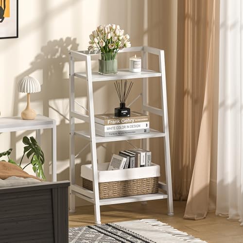 3-Tier Bookshelf, Ladder Shelf, Stand Up Shelves, Industrial Bookcase with Steel Frame, Metal Small Bookcase, for Living